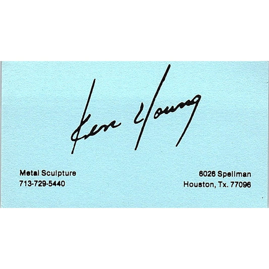 Ken Young Metal Sculpture Houston TX Vintage Business Card SE3-B11