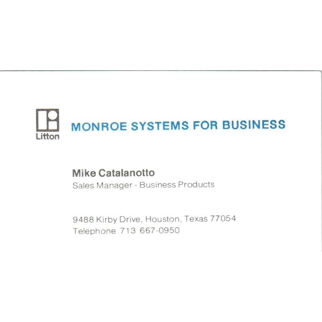 Mike Catalanotto Monroe Business Systems Houston Vintage Business Card SE3-B2