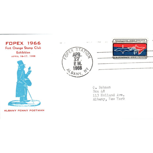 1966 Fopex Fort Orange Stamp Club Exhibition Albany Cachet Postal Cover TI5-PC1