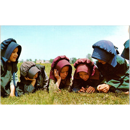 Amish Girls Play in Grass During School Recess Pennsylvania Amish Country P9-5