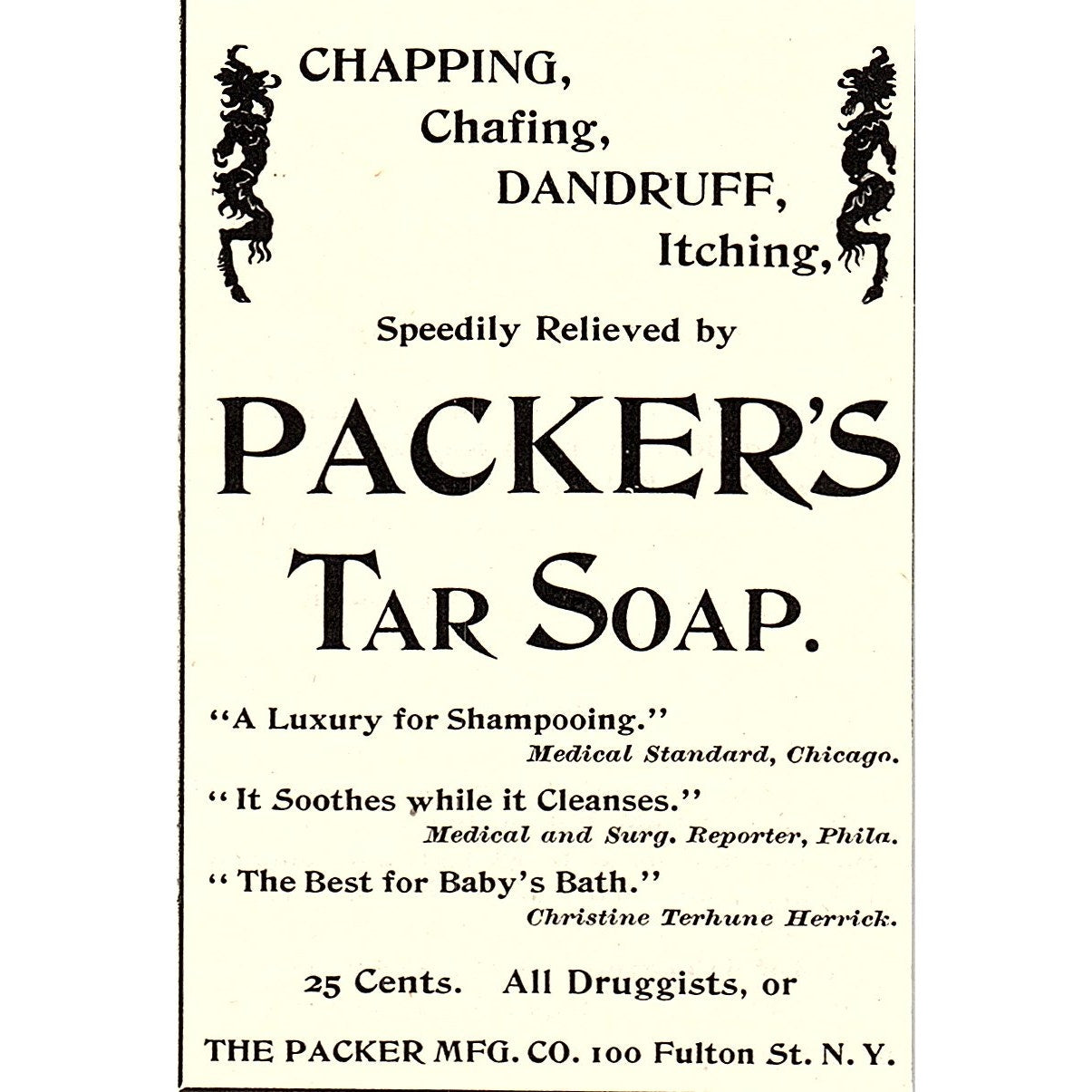 Packer's Tar Soap Chapping Chafing Dandruff NY 1892 Ad AG2-M9