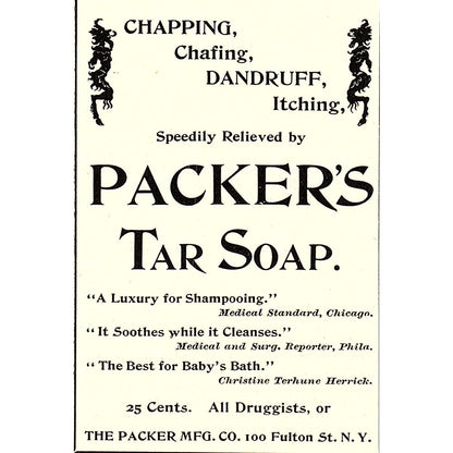 Packer's Tar Soap Chapping Chafing Dandruff NY 1892 Ad AG2-M9
