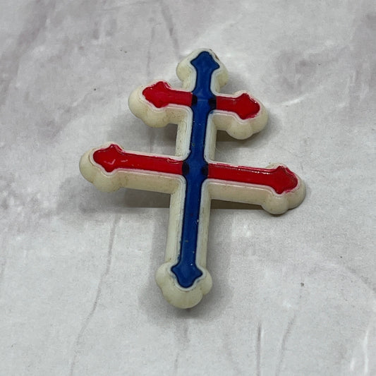 WWII Free French Cross of Lorraine Celluloid Button Pin SC1