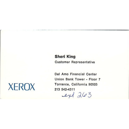 Xerox Sheri King Torrance CA Vintage Business Card SB4-B10