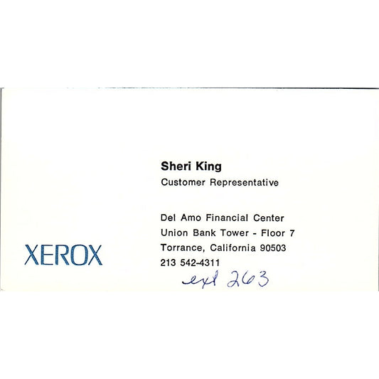 Xerox Sheri King Torrance CA Vintage Business Card SB4-B10