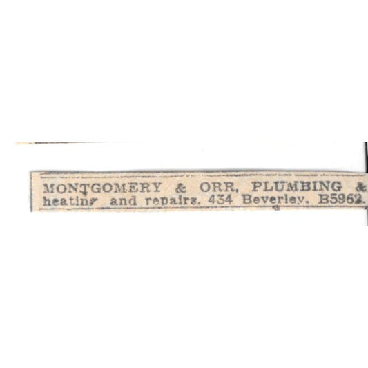 Montgomery & Orr Plumbing & Heating 434 Beverley Winnipeg 1920 Ad AG2-S10