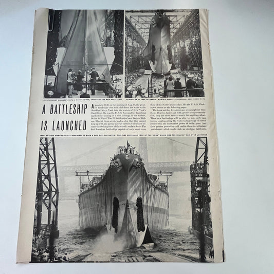 USS Iowa Launched USS Washington 3 Pages 1940s WWII Era Article V30-1