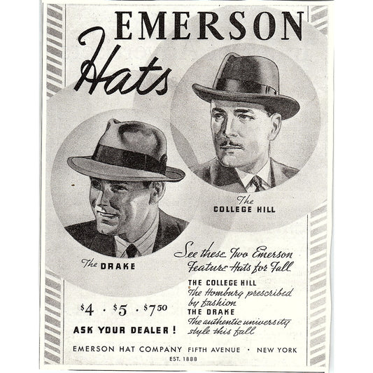 Emerson Hat Company 5th Ave, NYC 1937 Ad SAG4-3