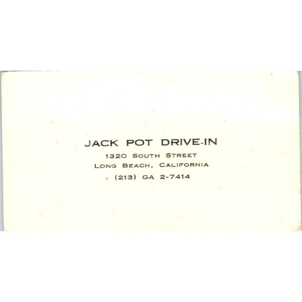 Jack Pot Drive-In Long Beach CA Vintage Business Card SD8-B7