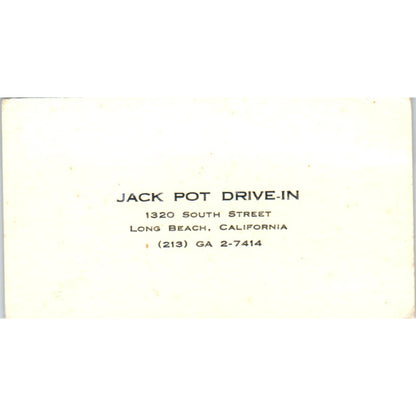 Jack Pot Drive-In Long Beach CA Vintage Business Card SD8-B7