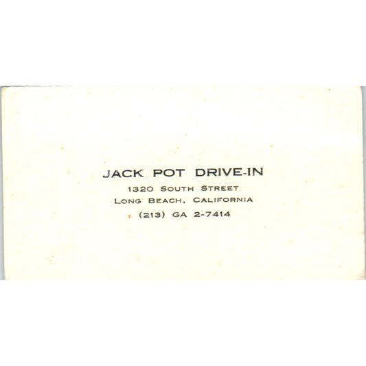 Jack Pot Drive-In Long Beach CA Vintage Business Card SD8-B7