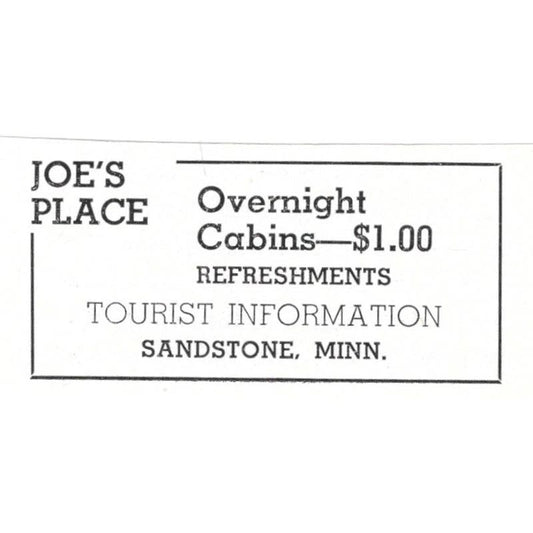 Joe's Place Overnight Cabins Sandstone MN 1940 Magazine Ad AF1-SS5