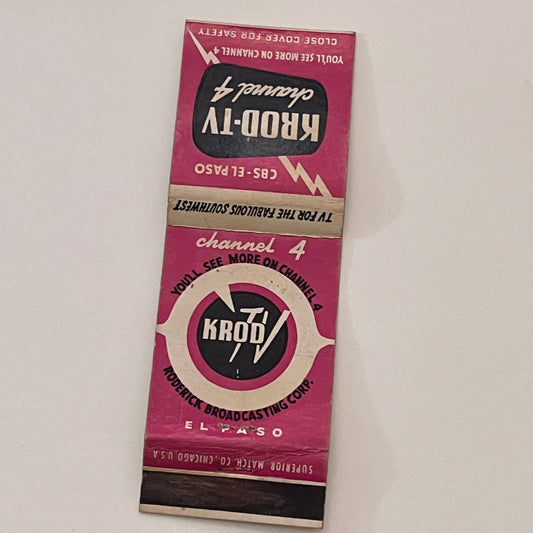KROD TV Channel 4 CBS El Paso Vintage Matchbook Cover TB6-MB2-2