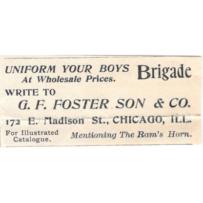 G.F. Foster Son & Co Boy's Uniforms Chicago IL 1894 Ad AK6-S7