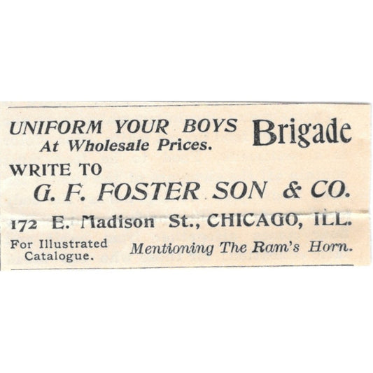 G.F. Foster Son & Co Boy's Uniforms Chicago IL 1894 Ad AK6-S7