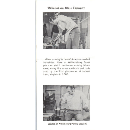 1970s Williamsburg Glass Company Glass Being Made Williamsburg VA Leaflet TF4-BC
