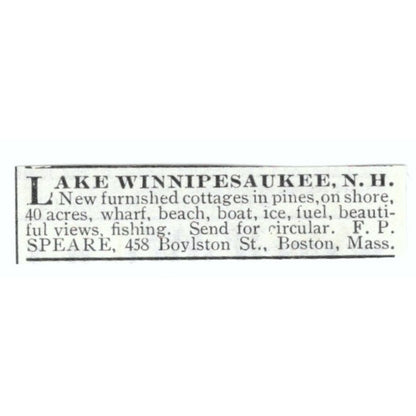 Lake Winnipesaukee NH Cottages F.P. Speare Boston 1903 Magazine Ad AF7-SS2