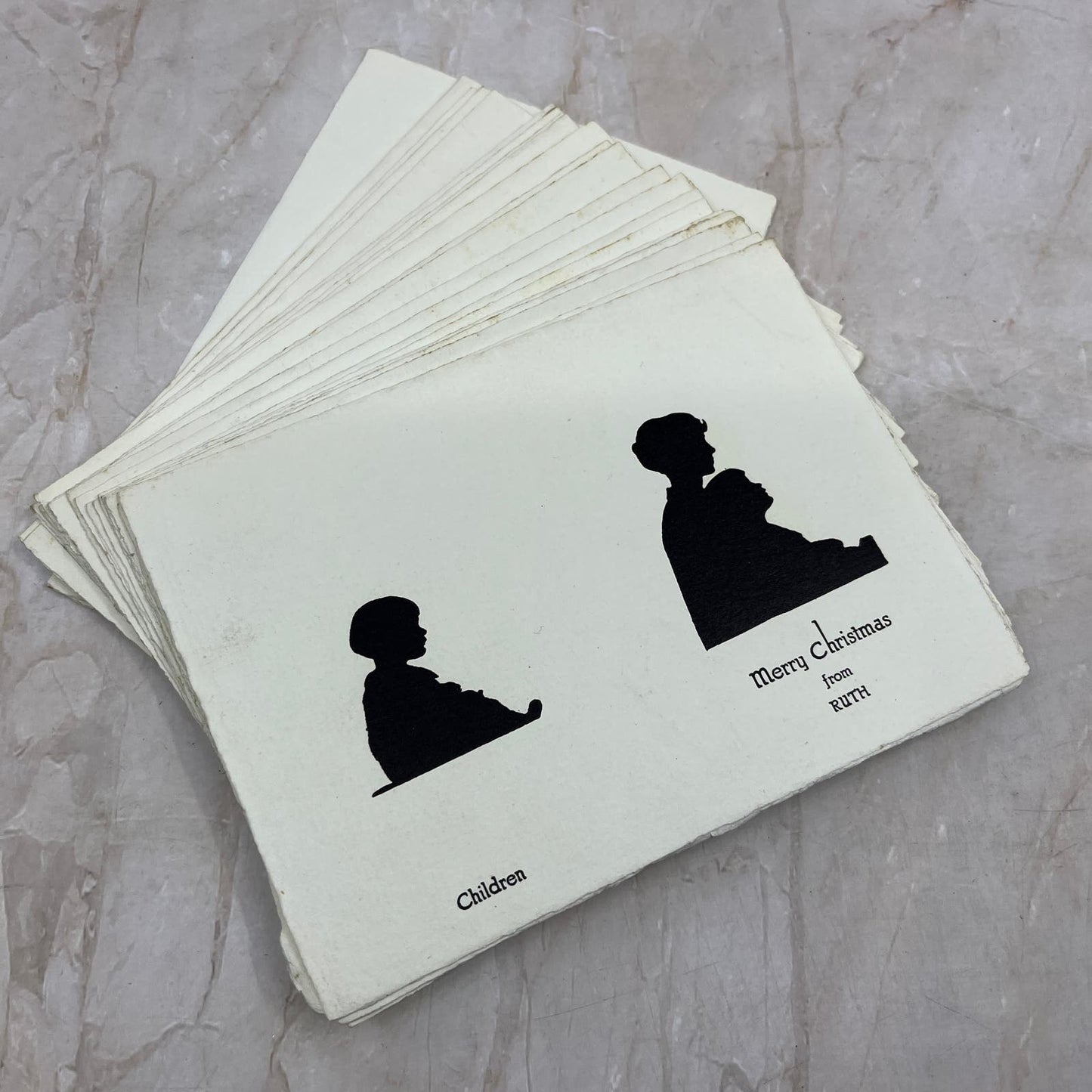 Vintage Lot 25 Silhouette Cards “Merry Christmas From Ruth and the Children” TI9