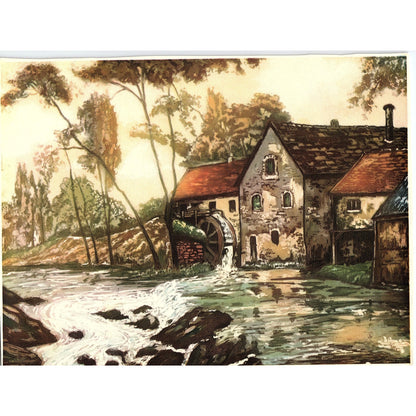 1940s Mill On the Stream Lithograph Art Print 8x10 V4