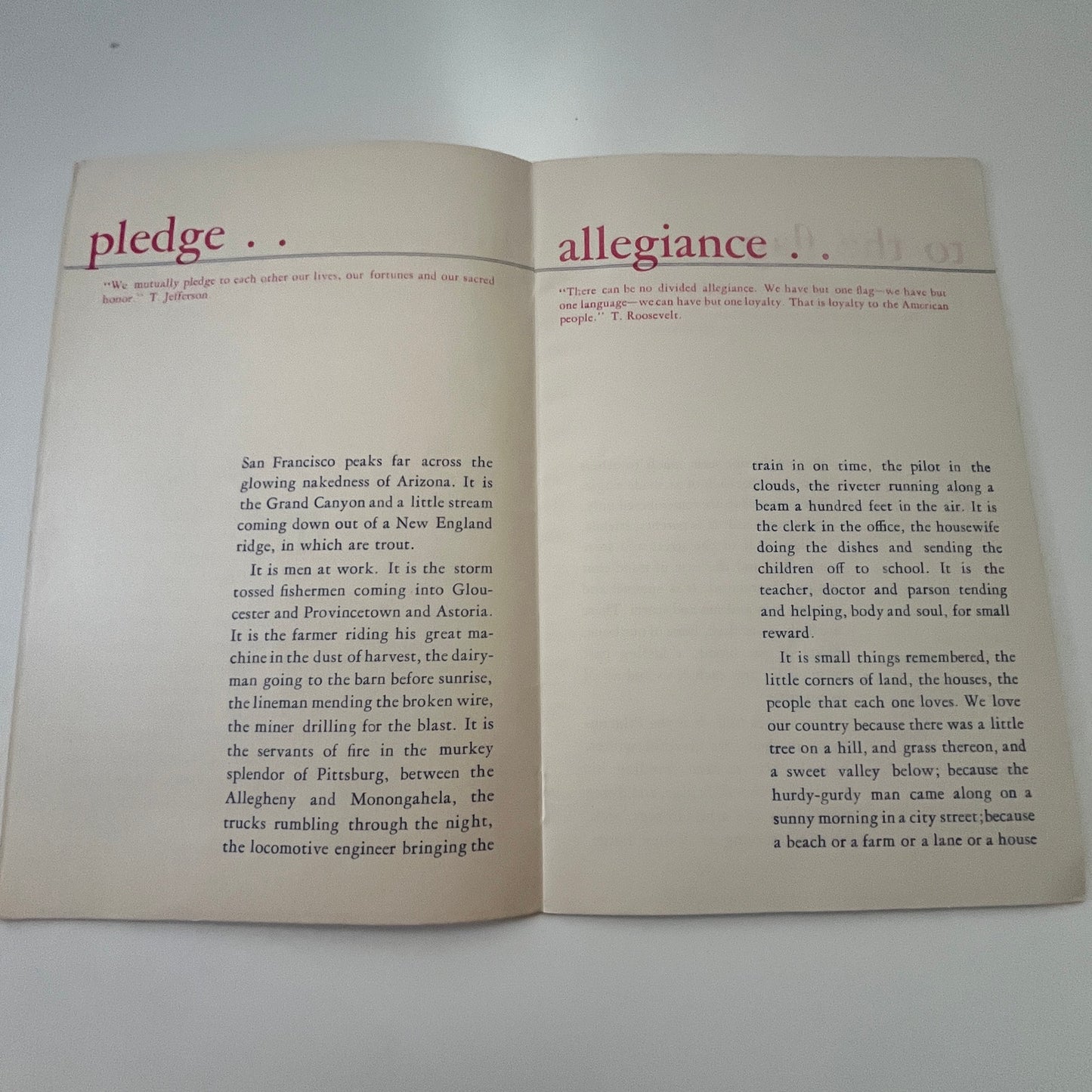 The Pledge of Allegiance John Marshall Los Angeles CA 1940s WWII Booklet TG2-OB