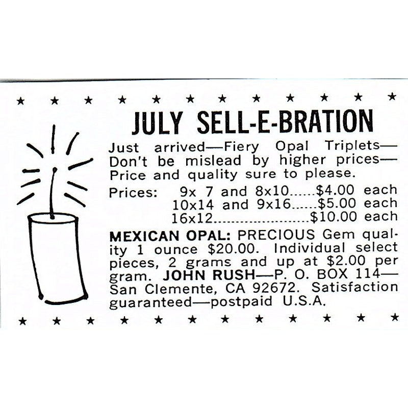 John Rush Mexican Opals San Clemente CA 1972 Ad AF8-M3
