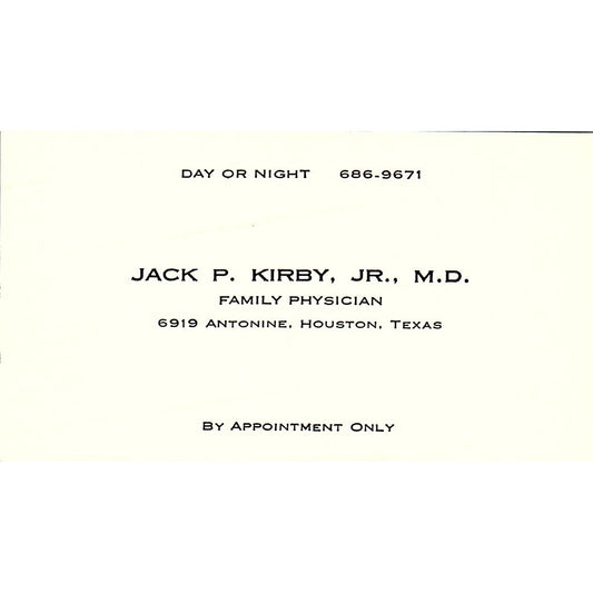 Family Physician, Jack P. Kirby, JR., M.D., Houston, Texas Business Card SF-B9