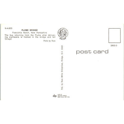 Franconia Notch Flume Bridge NH Covered Bridge Postcard PC4