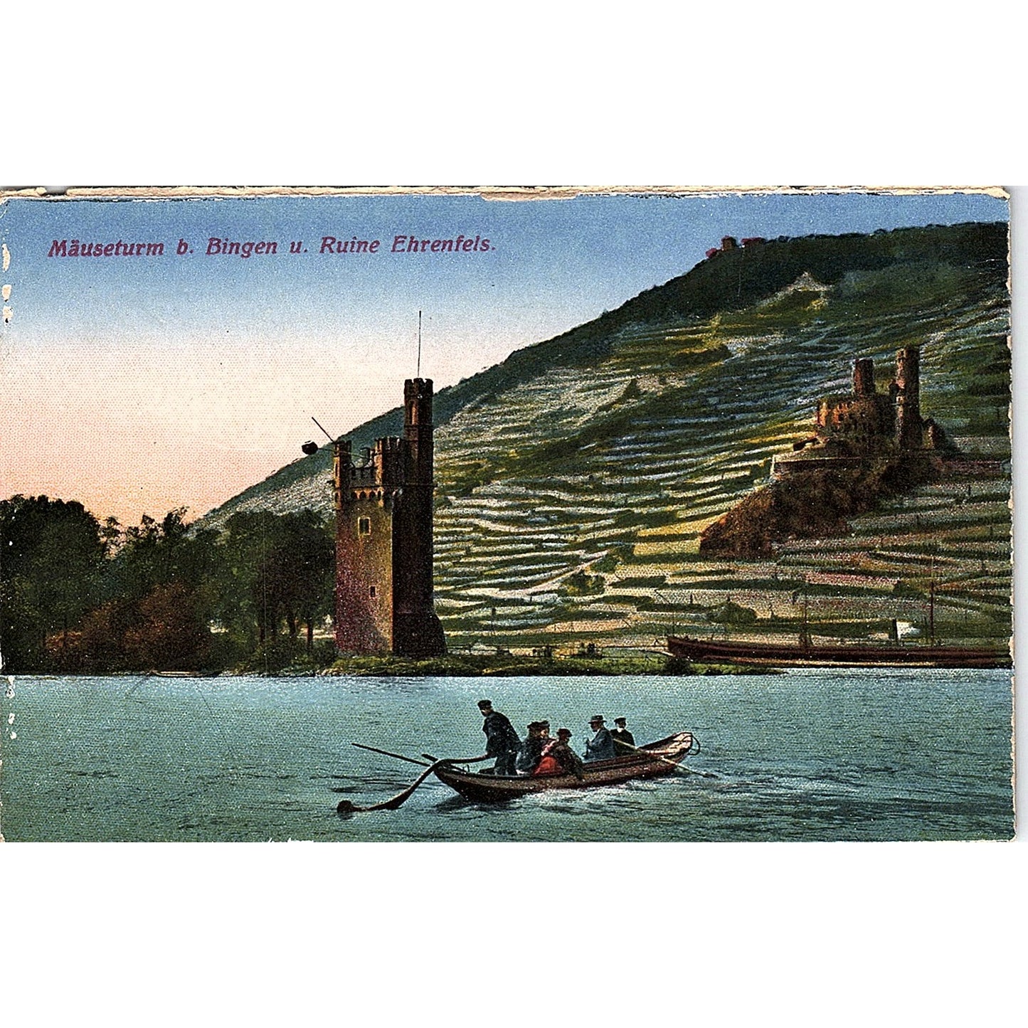 Mäuseturm b. Bingen u. Ruine Ehrenfels German Antique Postcard PE9