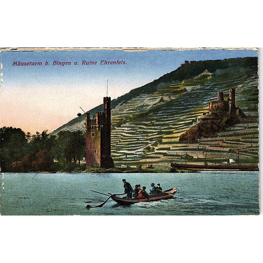 Mäuseturm b. Bingen u. Ruine Ehrenfels German Antique Postcard PE9