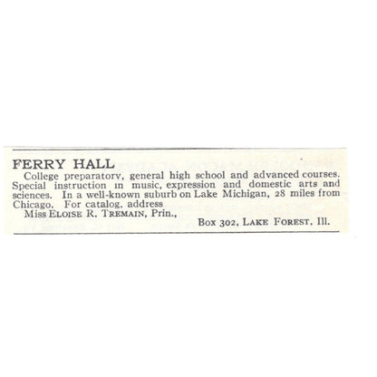Perry Hall Eloise R Tremain Lake Forest IL 1924 Magazine Ad AD8-O9