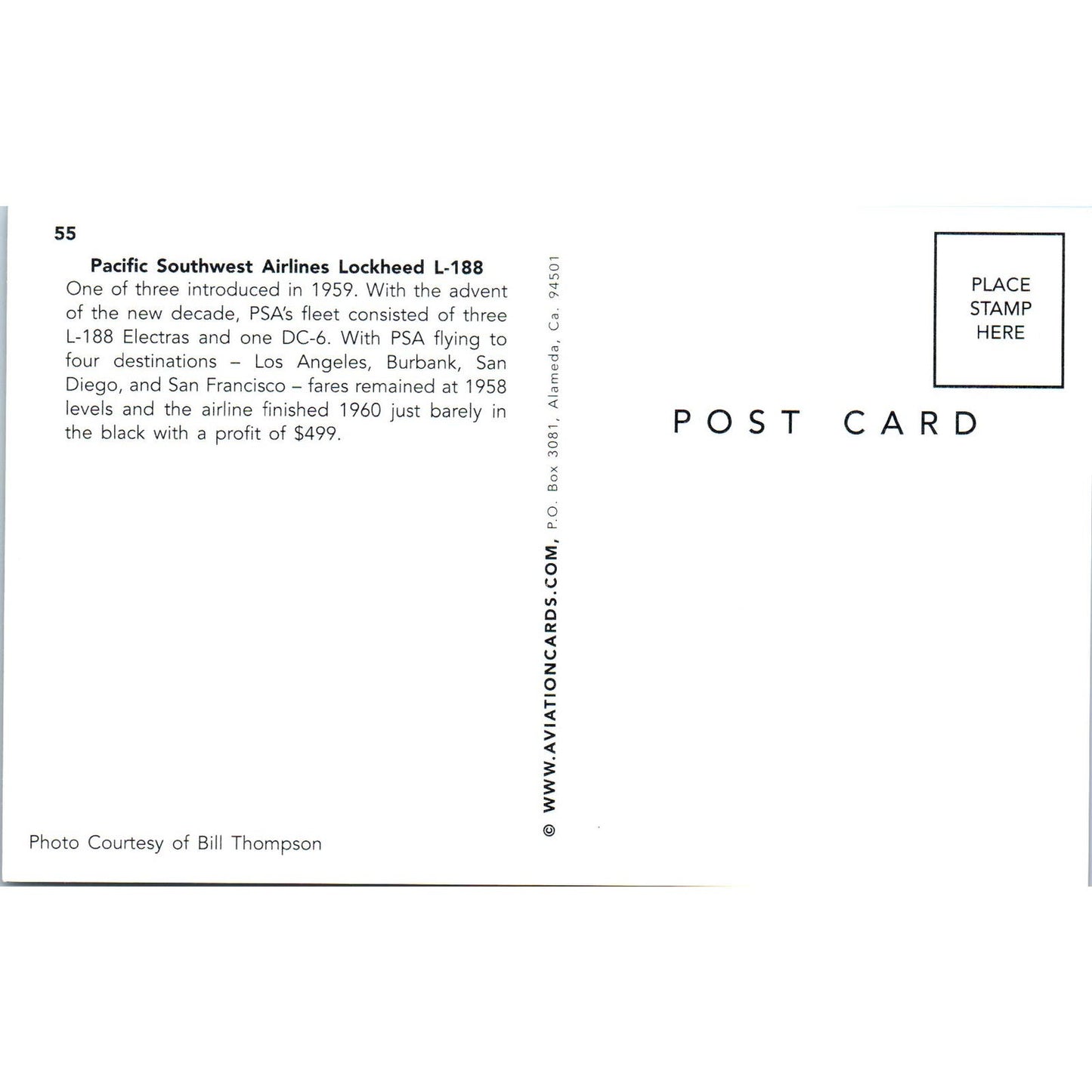 Pacific Southwest Airlines Lockheed L-188 Vintage Postcard PC18