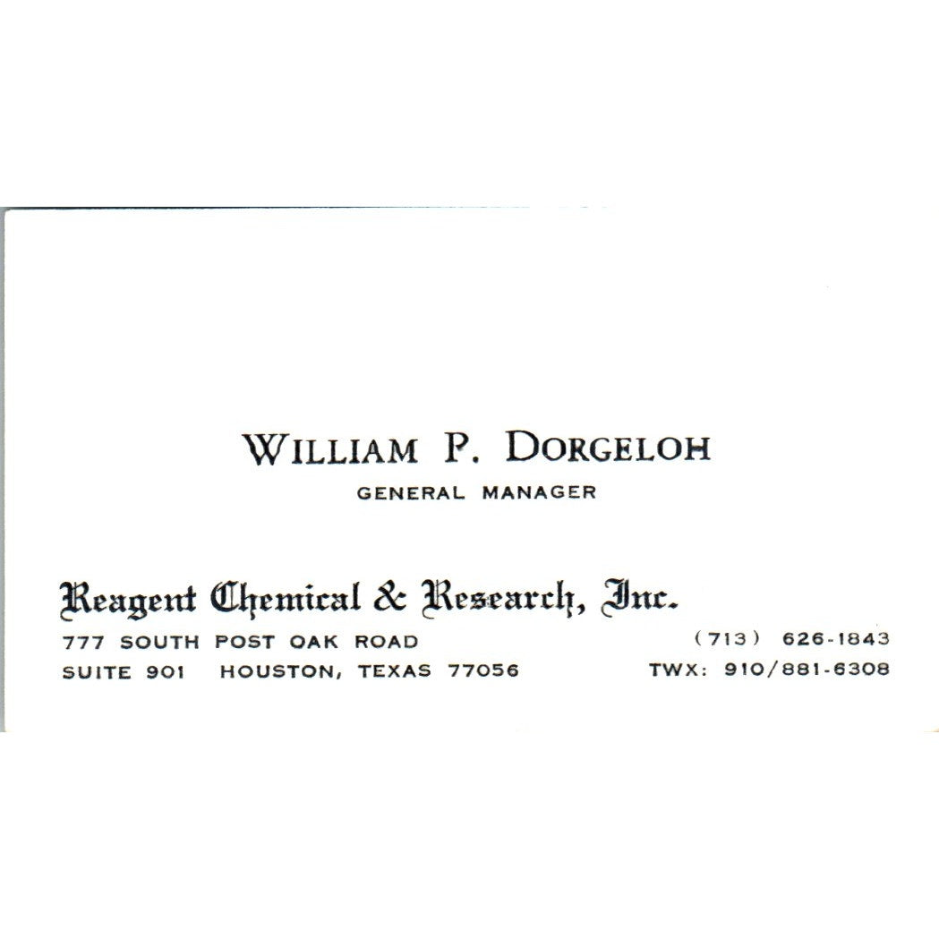William P Dorgeloh Reagent Chemical & Research Houston Business Card SE3-B10