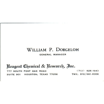 William P Dorgeloh Reagent Chemical & Research Houston Business Card SE3-B10