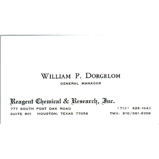 William P Dorgeloh Reagent Chemical & Research Houston Business Card SE3-B10