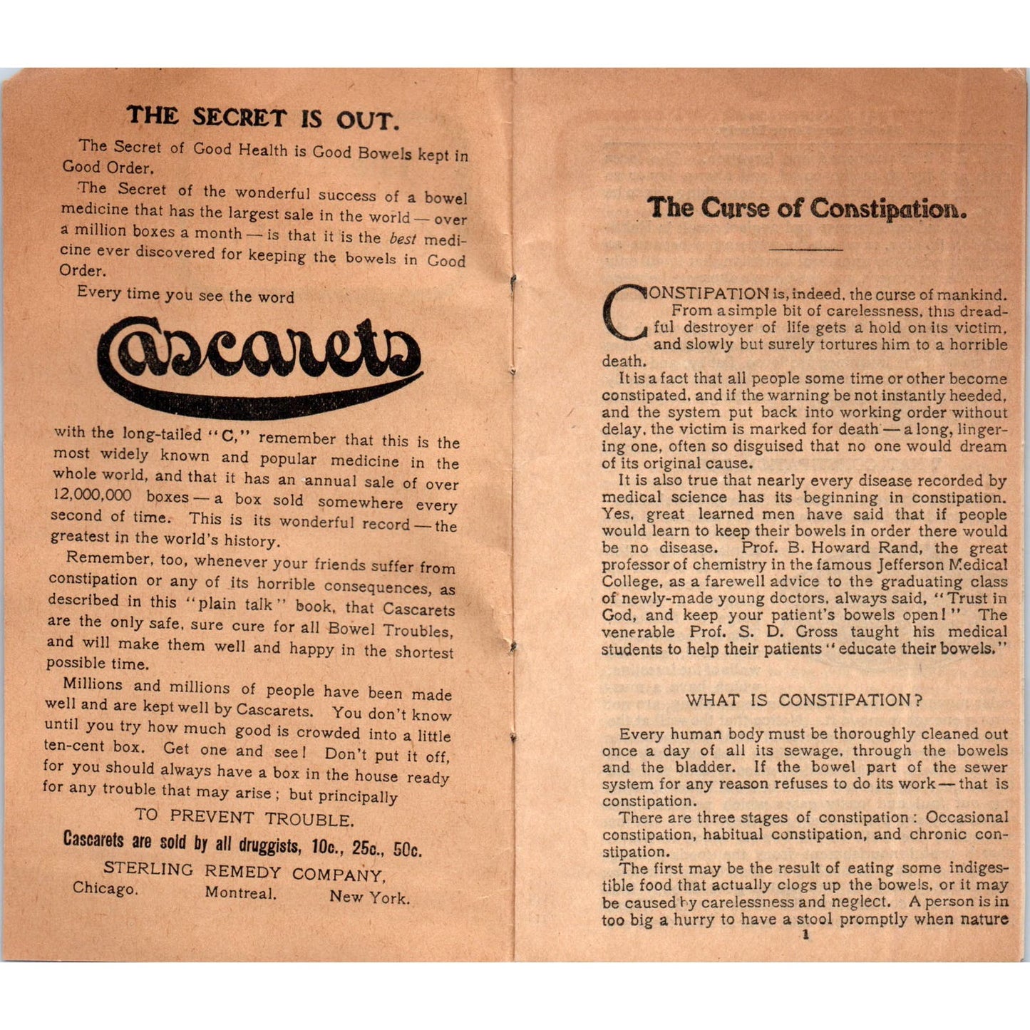 c1920 The Curse of Constipation Booklet Cascarets Sterling Remedy Co AE8