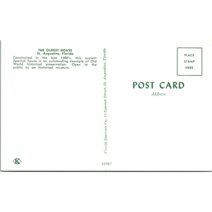 Exterior View Oldest House in St. Augustine FL Vintage Postcard PD1