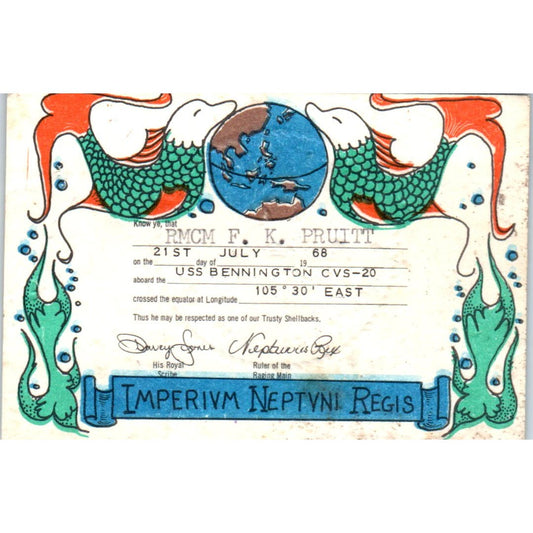 1968 Imperium Neptuni Regis Card USS Bennington RMCM F.K. Pruitt AD7