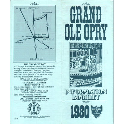 Vintage 1980 Grand Ole Opry Information Booklet Nashville TN Brochure TF4-B2