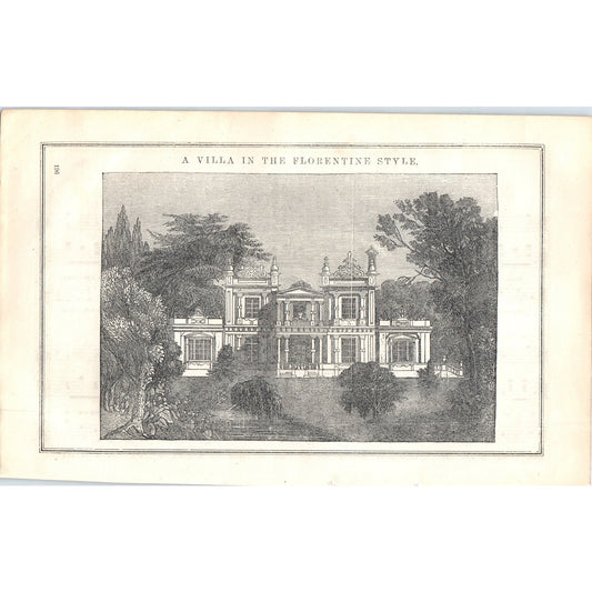 A Villa in the Florentine Style 1857 Original Engraving D19-5