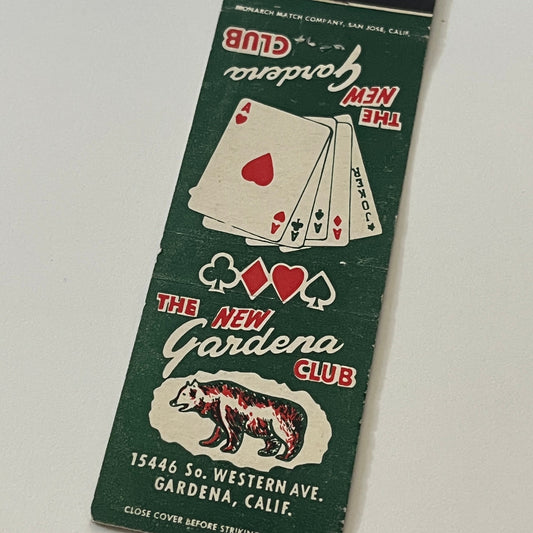 The New Gardena Club, Gardena CA Vintage Matchbook Cover TB6-MB2-6