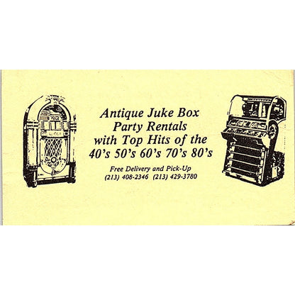Antique Slot Machines & Jukeboxes Bellflower CA Vintage Business Card SE3-B16