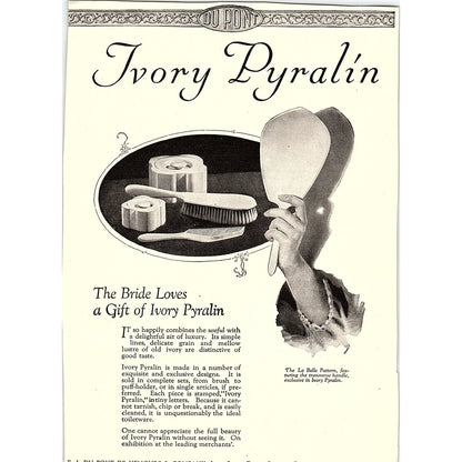 Ivory Pyralin La Belle Pattern Vanity Mirror and Accessories c1920 Ad AF8-8