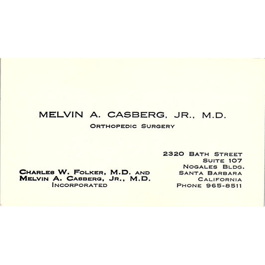Orthopaedic Surgery, Melvin A. Casberg Jr M.D., Santa Barbara, CA, B Card SF3-B8