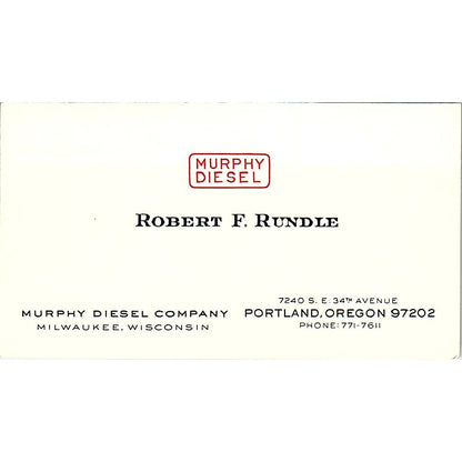 Murphy Diesel Company Robert F. Rundle Portland Oregon Business Card SB4-B5