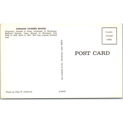 Donahoe Bridge Winterset Madison County IA Vintage Covered Bridge Postcard PC16