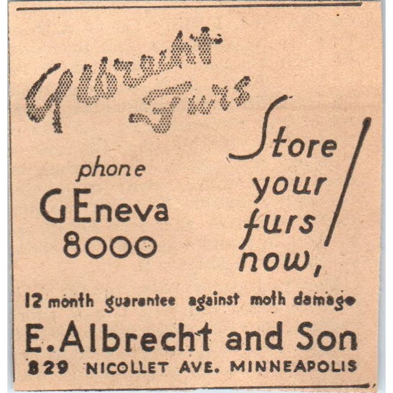 E. ALbrecht and Son Furs Nicollet 1935 Minneapolis Journal Advertisement AE7-H2