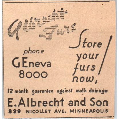 E. ALbrecht and Son Furs Nicollet 1935 Minneapolis Journal Advertisement AE7-H2
