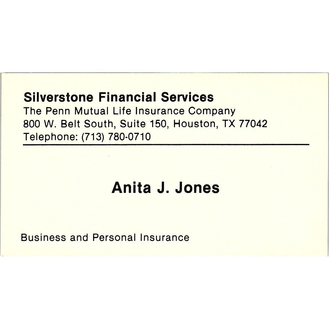 Anita J Jones Silverstone Financial Houston Vintage Business Card SD9-B6