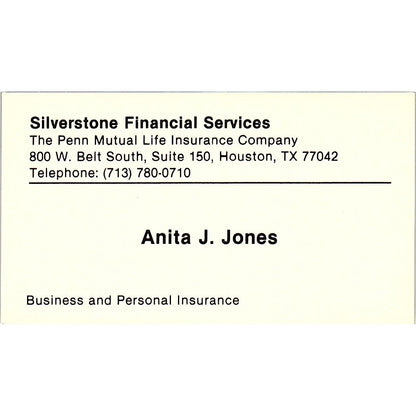 Anita J Jones Silverstone Financial Houston Vintage Business Card SD9-B6