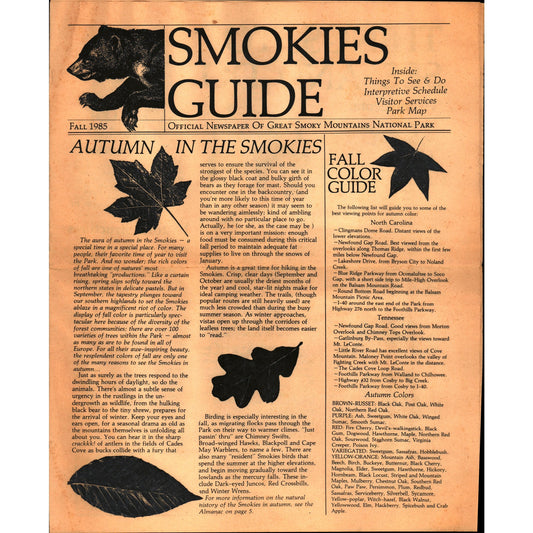1985 Fall Smokies Guide Great Smoky Mountains National Park Newspaper V1-1